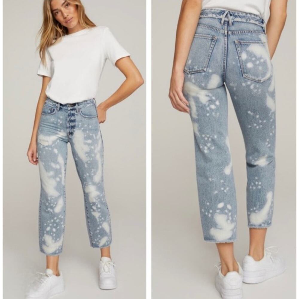 Good American Blue and White Straight Leg Jeans